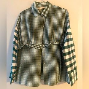 Checkers white and green zara blouse